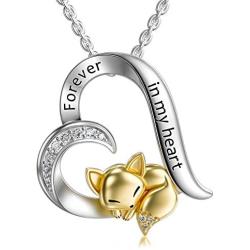 Sterling Silver Rabbit Butterfly Turtle Fox Necklace Heart Pendant Forever in My Heart Necklace for Women Girls Friends