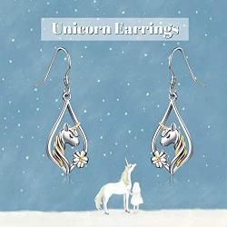 WINNICACA Unicorn Earrings Sterling Silver Drop Dangle Cute Daisy Earrings Hypoallergenic Unicorn Jewelry for Women Unicorn Gifts for Daughter Teen