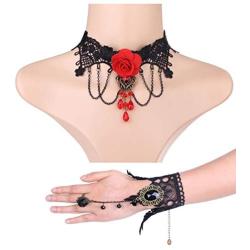 FUNRUN JEWELRY Black Lace Necklace Bracelet Earring Set for Women Halloween Jewelry Set Vintage Gothic Lolita Jewelry for Party Wedding