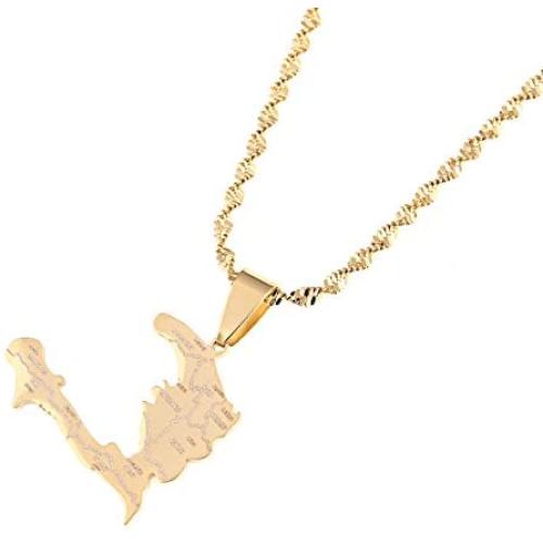 The Republic of Haiti Map Pendant Necklace Chain Port-AU-Prince Map Jewelry
