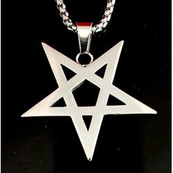 Pentagram Necklace Inverted Pagan Satanic Goth Occult Witchcraft (Silver)