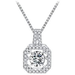 T400 925 Sterling Silver Pendant Necklace with Dancing Diamond Stone Cubic Zirconia Gift for Women