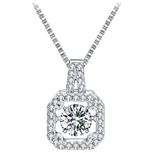 T400 925 Sterling Silver Pendant Necklace with Dancing Diamond Stone Cubic Zirconia Gift for Women T400 925 Sterling Silver Pendant Necklace with Dancing Diamond Stone Cubic Zirconia Gift for Women