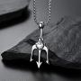 FAANCU Poseidon God of The Sea Trident Necklace Stainless Steel Pendant for Men Hip Hop Jewelry