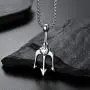 FAANCU Poseidon God of The Sea Trident Necklace Stainless Steel Pendant for Men Hip Hop Jewelry