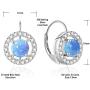 4 Prong Round Birthstone and Created Opal Halo Leverback Earrings For Women or Girls Sterling Silver Dangle Earring