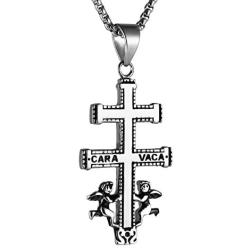 HZMAN Religious Stainless Steel Cruz De Caravaca Double Cross with Angels Pendant Necklace