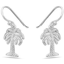 925 Solid Sterling Silver Dangling Small Palm Tree Earrings - Dangle Nature Tiny Hypoallerenic Jewelry