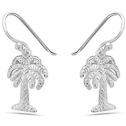 925 Solid Sterling Silver Dangling Small Palm Tree Earrings - Dangle Nature Tiny Hypoallerenic Jewelry 925 Solid Sterling Silver Dangling Small Palm Tree Earrings - Dangle Nature Tiny Hypoallerenic Jewelry