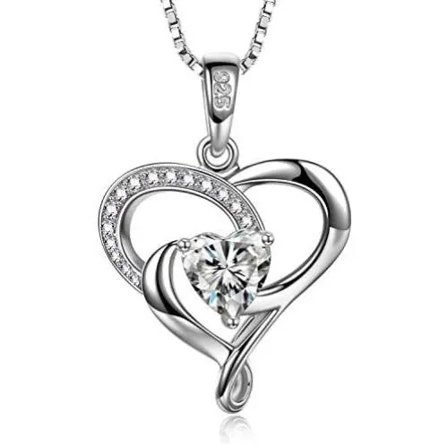 SUPRAONE Forever Love Heart Women Necklace 925 Sterling Silver White Gold Plated Birthstone Pendant Necklaces for Women Mom Wife with 5A Cubic Zirconia Valentines Jewelry Gift Birthday Gift SUPRAONE Forever Love Heart Women Necklace 925 Sterling Silver White Gold Plated Birthstone Pendant Necklaces for Women Mom Wife with 5A Cubic Zirconia Valentines Jewelry Gift Birthday Gift