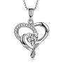 SUPRAONE Forever Love Heart Women Necklace 925 Sterling Silver White Gold Plated Birthstone Pendant Necklaces for Women Mom Wife with 5A Cubic Zirconia Valentines Jewelry Gift Birthday Gift