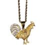 Shop-iGold Men Women 925 Italy Gold Finish Iced Gallo Rooster Ice Out Pendant Stainless Steel Real 2 mm Rope Chain Necklace, Mens Jewelry, Iced Pendant, Rope Necklace