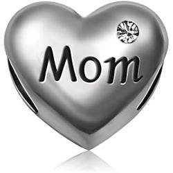 TGLS Heart Mom Charm Love Mother Gifts Jan-Dec Simulated Birthstone Beads for European Charms Bracelets