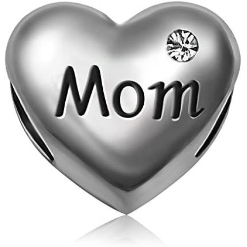 TGLS Heart Mom Charm Love Mother Gifts Jan-Dec Simulated Birthstone Beads for European Charms Bracelets