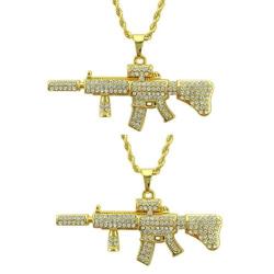 Holibanna 2pcs Hip Hop Rhinestone Necklace Ak47 Pendant Personalized Necklace Punk Golden Chain Jewelry Accessories Gift for Men Women with Random Chain