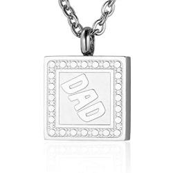 Heartfelt Dad Square Cremation Jewelry Necklace Urn Memorial Keepsake Pendant for Ashes with Funnel Fill Kit