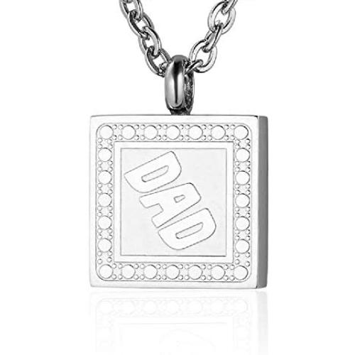 Heartfelt Dad Square Cremation Jewelry Necklace Urn Memorial Keepsake Pendant for Ashes with Funnel Fill Kit