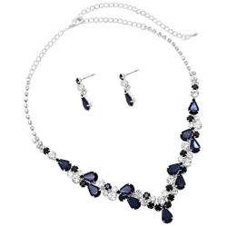 Rosemarie Collections Womens Rhinestone Teardrop Statement Necklace Hypoallergenic Drop Earrings Set, 15''-21'' with 6'' Extender