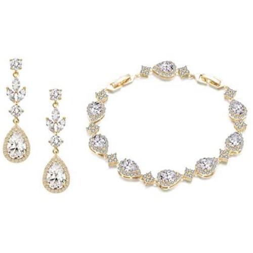 UDORA Zirconia Teardrop Earrings Bracelet Jewelry Sets Brides Bridesmaids Wedding Prom Party