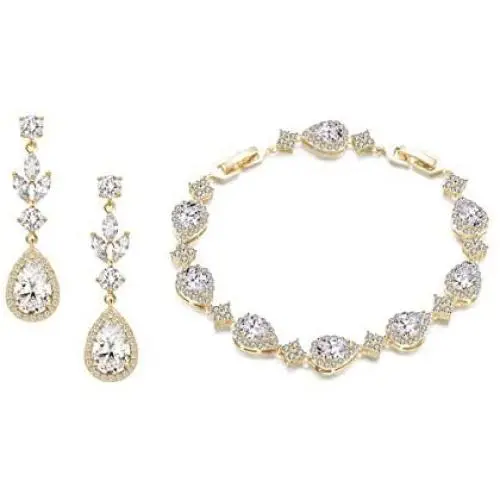UDORA Zirconia Teardrop Earrings Bracelet Jewelry Sets Brides Bridesmaids Wedding Prom Party