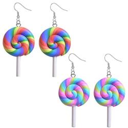 DAMLENG 2 Pairs Creative Unique Simulation Food Colorful Rainbow Lollipop Dangle Earrings Handmade Kawaii Candy Ice Cream Earrings Set for Women Girls Jewelry