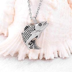Fish Shape Cremation Jewelry for Ashes Stainless Steel Memorial Urn Necklace for Women Men Keepsake Jewelry Gift
