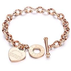 ALEXTINA Dainty Heart Charm Bracelets Inspirational Bible Verse Proverbs 4:23 Stainless Steel 18k Gold Plated Oval Chain Wristband Gift for Mom Women Teen Girls Toggle Clasp