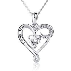 I Love You Pendant Necklace Love Heart Necklace for Women 925 Sterling Silver Pendant Birthstone Crystal Jewelry Pendant Necklaces for Mother Women Girls Mothers Day Birthday Gift with Gift Box