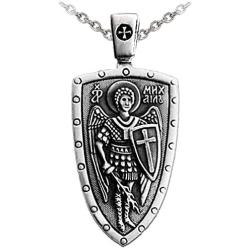 VENICEBEE Archangel St. Michael Saint Medal Cross Shield Sword Angel Guardian Protection Orthodox Christian Mikhail Solid 925 Sterling Silver Pendant Necklace with Chain Black Pouch Polishing Cloth Gift Box