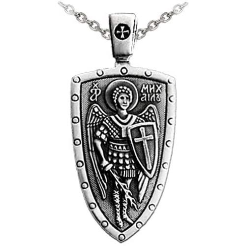 VENICEBEE Archangel St. Michael Saint Medal Cross Shield Sword Angel Guardian Protection Orthodox Christian Mikhail Solid 925 Sterling Silver Pendant Necklace with Chain Black Pouch Polishing Cloth Gift Box
