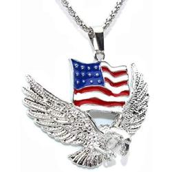 Flying Bald Eagle Pendant Necklace for Men, American Flag Necklace with 23.6” Chain, Vintage Hawk Eagle Pendant, Silver Metal Alloy Chain, Viking Animal Necklace Jewelry Gift for Men Boys