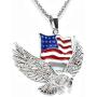 Flying Bald Eagle Pendant Necklace for Men, American Flag Necklace with 23.6” Chain, Vintage Hawk Eagle Pendant, Silver Metal Alloy Chain, Viking Animal Necklace Jewelry Gift for Men Boys