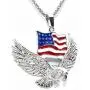 Flying Bald Eagle Pendant Necklace for Men, American Flag Necklace with 23.6” Chain, Vintage Hawk Eagle Pendant, Silver Metal Alloy Chain, Viking Animal Necklace Jewelry Gift for Men Boys