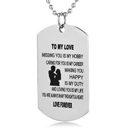 FAYERXL Gifts for Boyfriend Girlfriend Husband and Wife Jewelry Military Stainless Chains Air Force Pendants Dog Tag Necklace (Missing You is My Hobby)