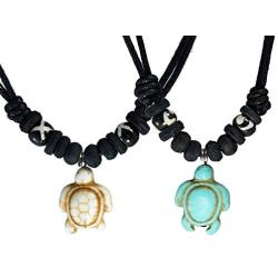 Nove Jewelry Leather 2 Pcs Sea Turtle Bead Necklace Handmade Hawaiian Style Beach for Boy Men Unisex