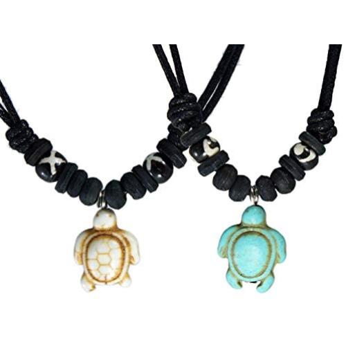 Nove Jewelry Leather 2 Pcs Sea Turtle Bead Necklace Handmade Hawaiian Style Beach for Boy Men Unisex