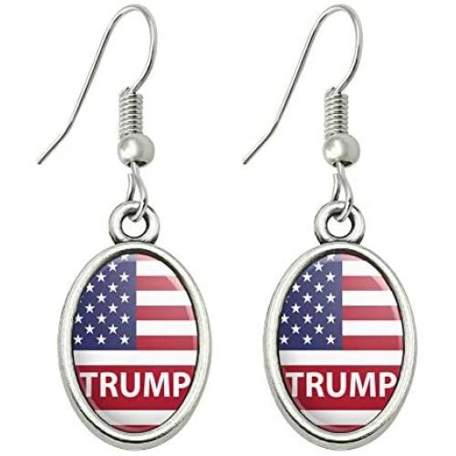 GRAPHICS & MORE President Trump American Flag Novelty Dangling Drop Oval Charm Earrings