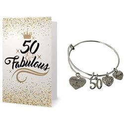Infinity Collection 50th Birthday Bracelet and Card Gift Set for Women, 50th Birthday Expandable Charm Bracelet, Adjustable Bangle, Perfect 50th Birthday Gift Ideas