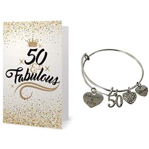 Infinity Collection 50th Birthday Bracelet and Card Gift Set for Women, 50th Birthday Expandable Charm Bracelet, Adjustable Bangle, Perfect 50th Birthday Gift Ideas