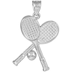 925 Sterling Silver Tennis Racquets and Ball Sports Pendant Necklace