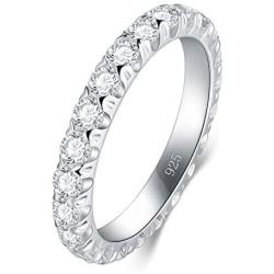 BORUO 925 Sterling Silver Ring, Cubic Zirconia CZ Wedding Band Stackable Ring Size 4-12