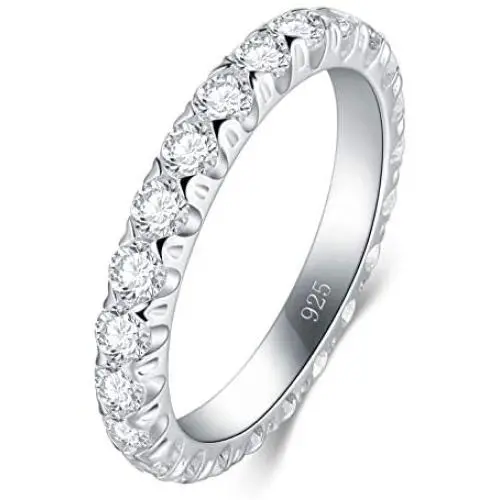 BORUO 925 Sterling Silver Ring, Cubic Zirconia CZ Wedding Band Stackable Ring Size 4-12 BORUO 925 Sterling Silver Ring, Cubic Zirconia CZ Wedding Band Stackable Ring Size 4-12