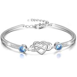 AOBOCO 925 Sterling Silver Infinity Endless Love Bracelet - I Love You Forever Series Adjustable 6-8 in Bracelet with Crystals from Austria Jewelry Gift for Women Girls