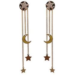 Exquisite Stars Moon Long Tassel Chain Drop Dangle Earrings 14K Gold Rhinestone Stars Rear Hanging Earring for Women Girls