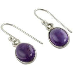 NOVICA .925 Sterling Silver and Amethyst Cabochon Dangle Earrings, Luminous Lilac