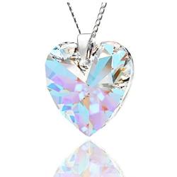 Royal Crystals''Mothers Love Heart Pendant Necklace for Women'' Made with Swarovski Crystals Blue Aurora Borealis Sterling Silver 925 Pendant Necklace, 18''