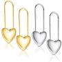 2 Pairs Safety Pin Womens Stainless Steel Cartilage Earrings Heart-Shaped Earrings, Gold And Silver