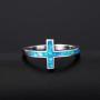 Mozume Created Black Opal Christian Sideways Cross Ring 925 Sterling Silver