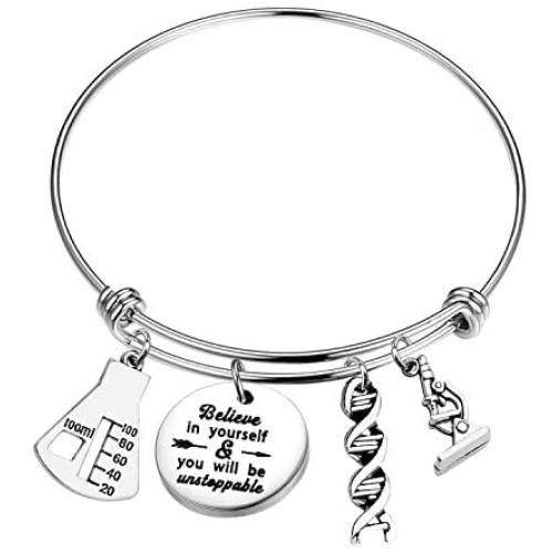 AKTAP Science Teacher Gift Believe in Yourself and You Will Be Unstoppable Biology Chemistry Bracelet Science Graduation Gift Chemist Jewelry