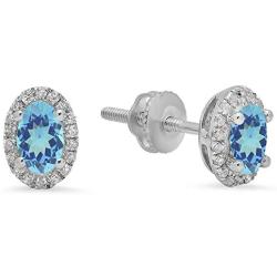 Dazzlingrock Collection 10K 5X3 MM Each Oval Gemstone & Round Diamond Ladies Halo Stud Earrings, White Gold